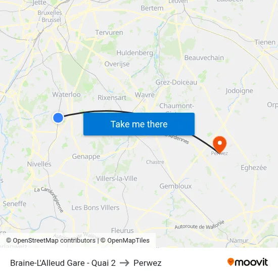 Braine-L'Alleud Station - Platform 2 to Perwez map
