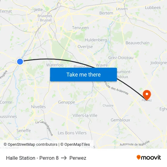Halle Station - Platform 8 to Perwez map