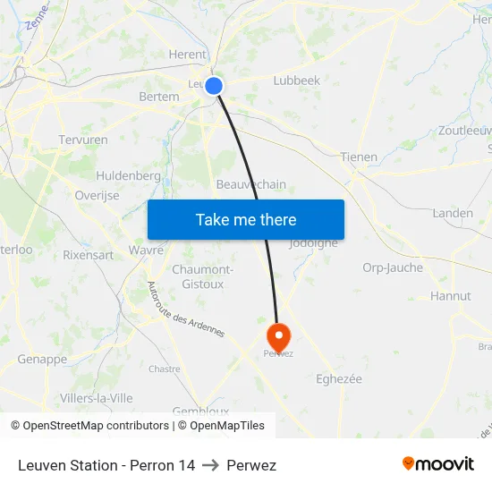 Leuven Station - Platform 14 to Perwez map