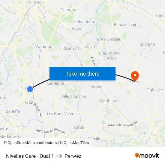 Nivelles Station - Platform 1 to Perwez map