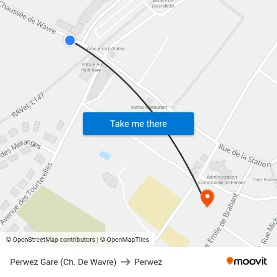 Perwez Station (Wavre Road) to Perwez map