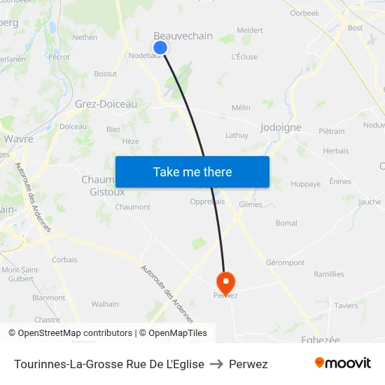 Tourinnes-La-Grosse Church Street to Perwez map