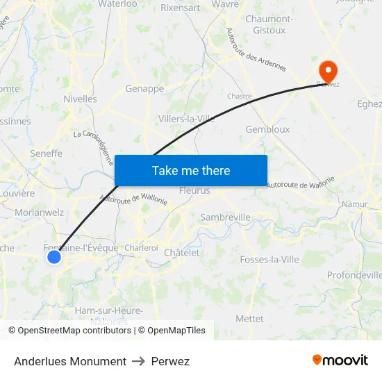 Anderlues Monument to Perwez map