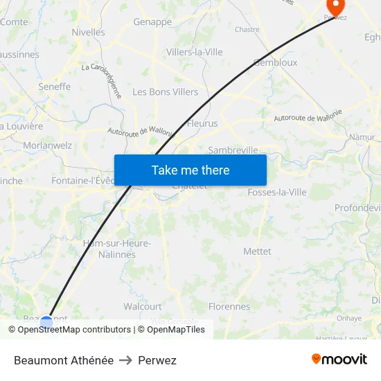 Beaumont High School to Perwez map