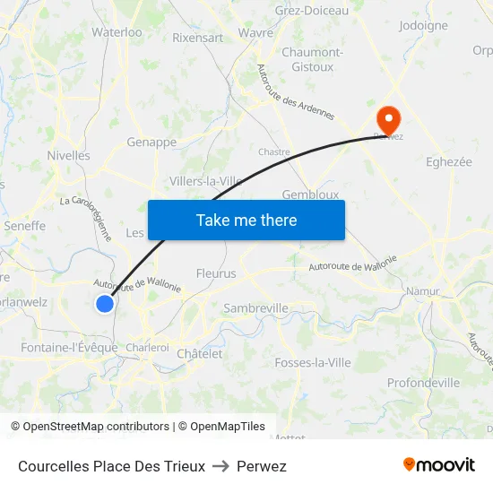 Courcelles Trieux Square to Perwez map