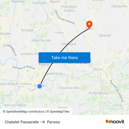 Chatelet Footbridge to Perwez map