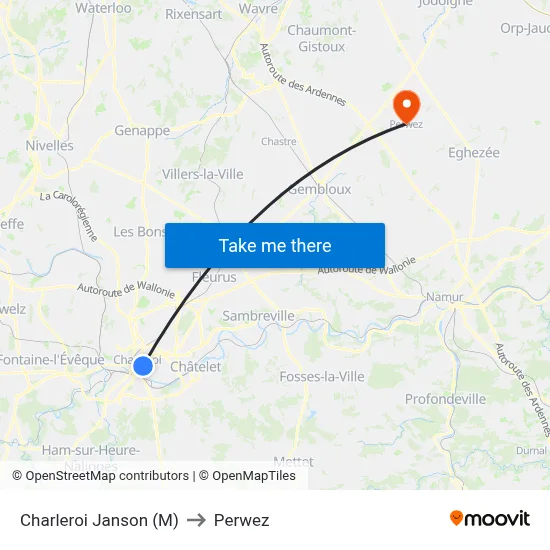 Charleroi Janson (M) to Perwez map