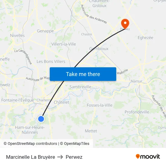 Marcinelle La Bruyère to Perwez map