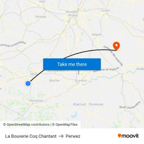 La Bouverie Singing Rooster to Perwez map