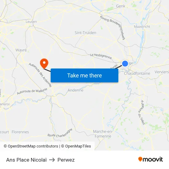 Ans Nicolaï Square to Perwez map