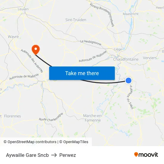 Aywaille Railway Station to Perwez map