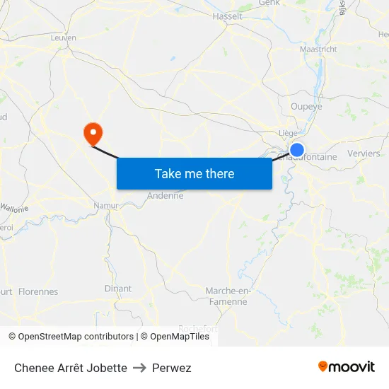 Chenee Jobette Stop to Perwez map