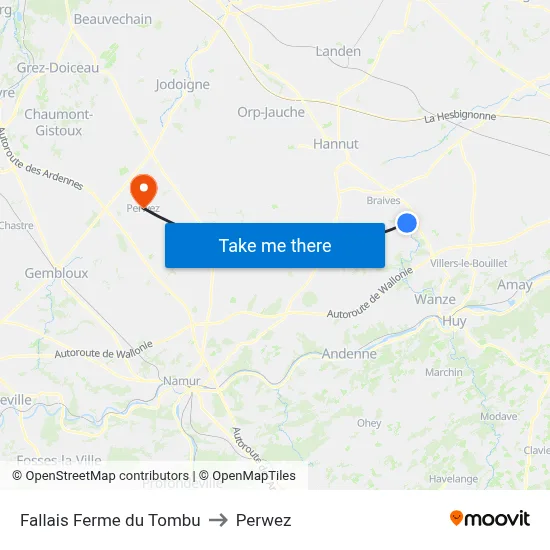 Fallais Tombu Farm to Perwez map