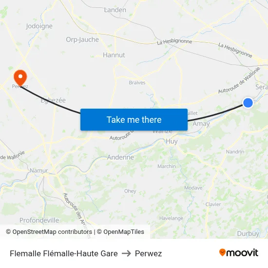 Flemalle Flémalle-Haute Gare to Perwez map