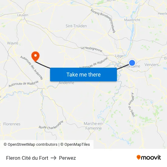 Fleron Fort City to Perwez map