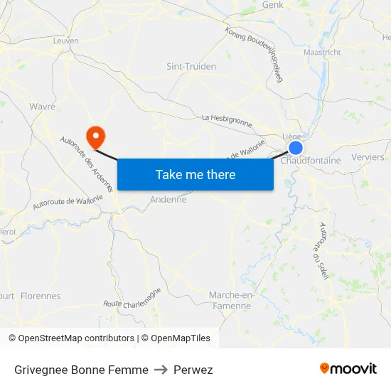 Grivegnee Good Woman to Perwez map