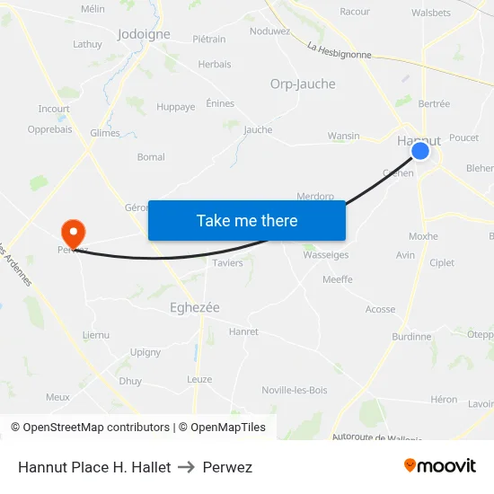 Hannut H. Hallet Square to Perwez map