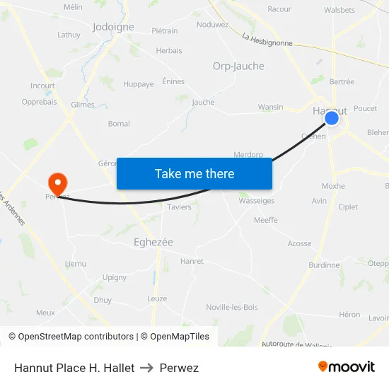Hannut H. Hallet Square to Perwez map