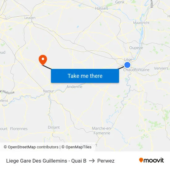 Liege Guillemins Station - Platform B to Perwez map