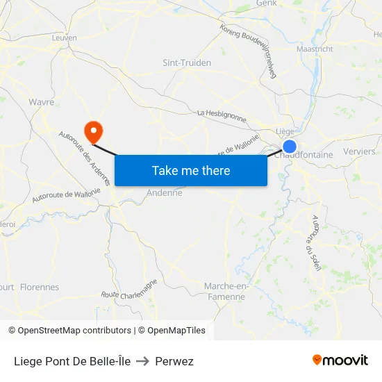 Liege Belle-Île Bridge to Perwez map