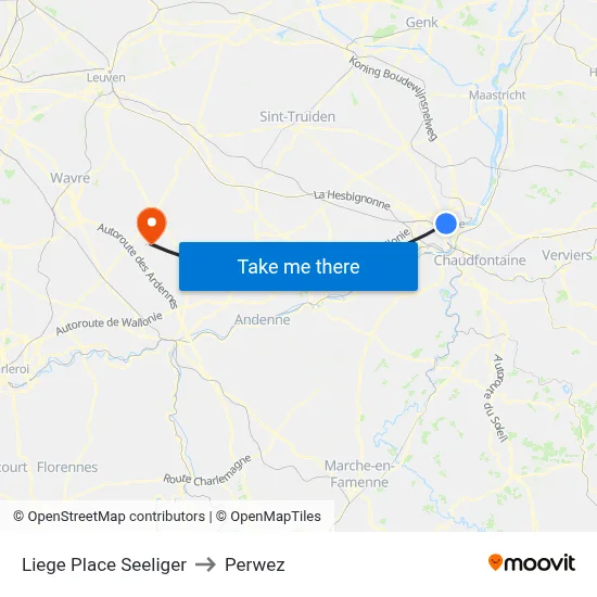 Liege Seeliger Square to Perwez map