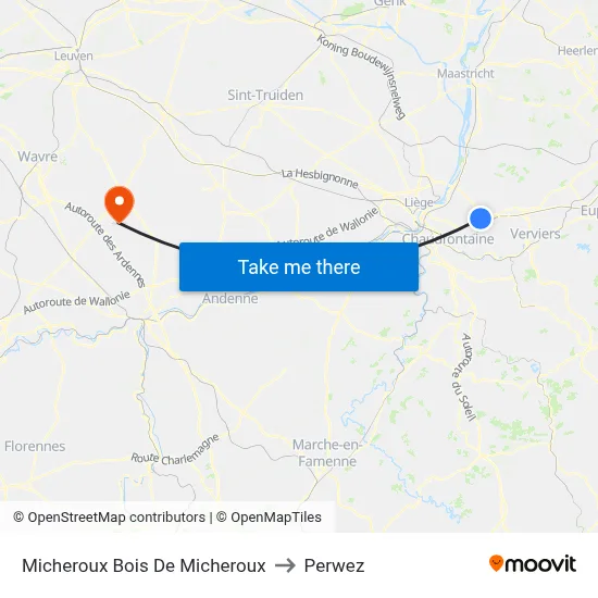 Micheroux Bois De Micheroux to Perwez map