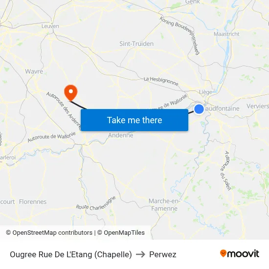 Ougree Pond Street (Chapel) to Perwez map