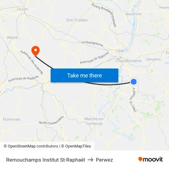 Remouchamps St. Raphael Institute to Perwez map