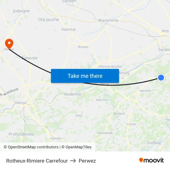 Rotheux-Rimiere Crossroads to Perwez map