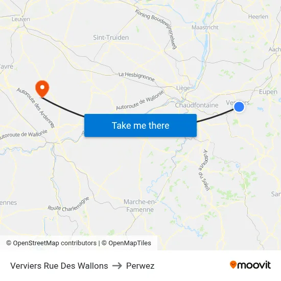 Verviers Rue Des Wallons to Perwez map