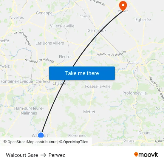 Walcourt Station to Perwez map