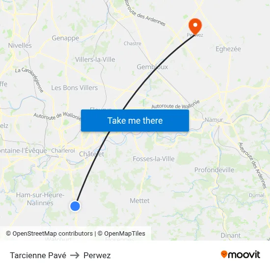 Tarcienne Paved to Perwez map