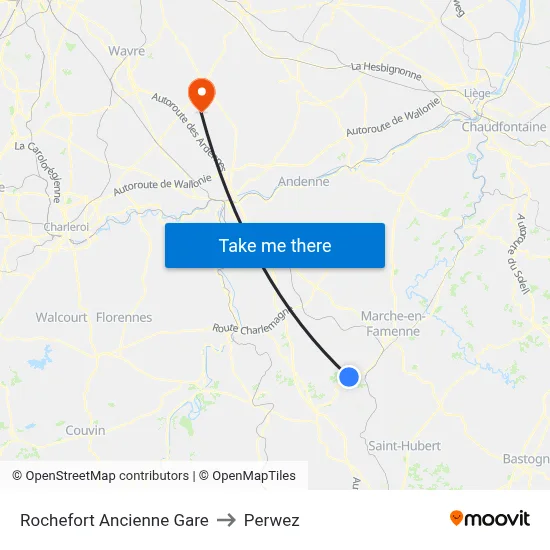 Rochefort Old Station to Perwez map