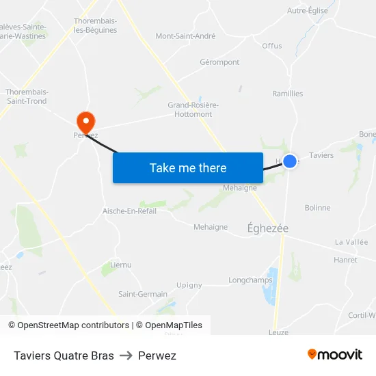 Taviers Four Arms to Perwez map