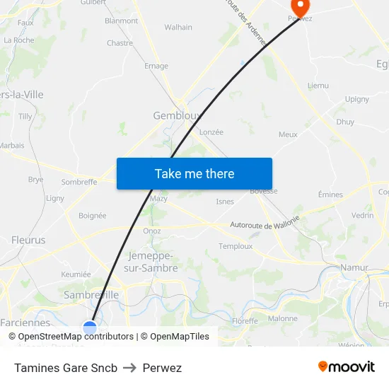 Tamines Gare Sncb to Perwez map