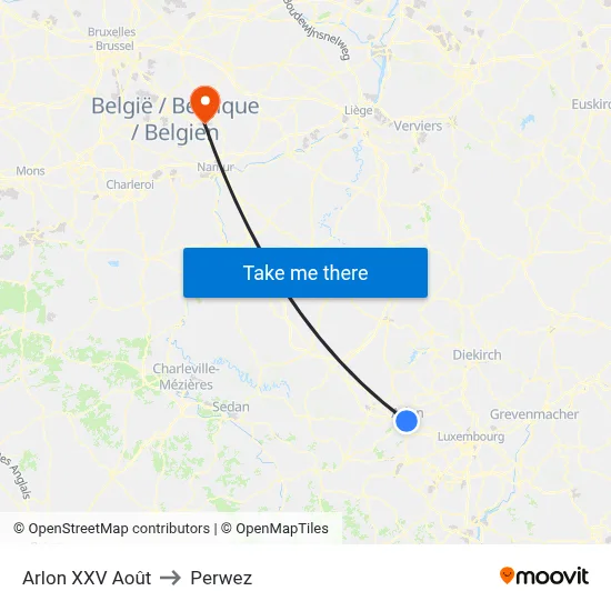 Arlon August 25th to Perwez map