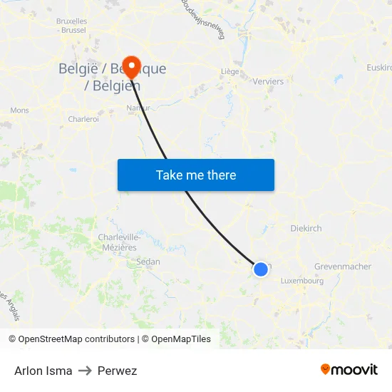 Arlon Isma to Perwez map