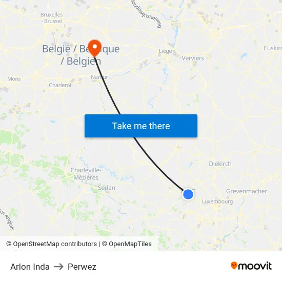 Arlon Inda to Perwez map