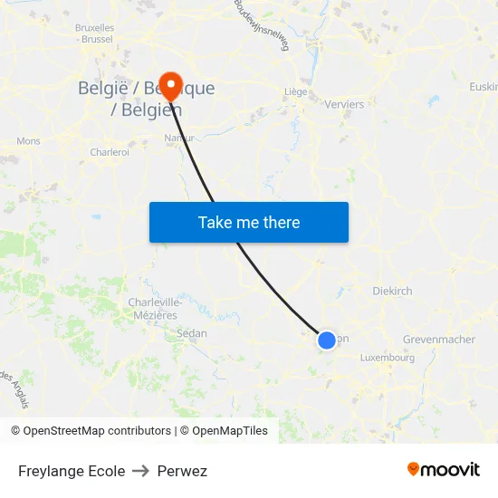 Freylange Ecole to Perwez map