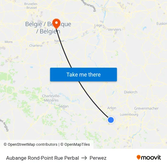 Aubange Perbal Street Roundabout to Perwez map