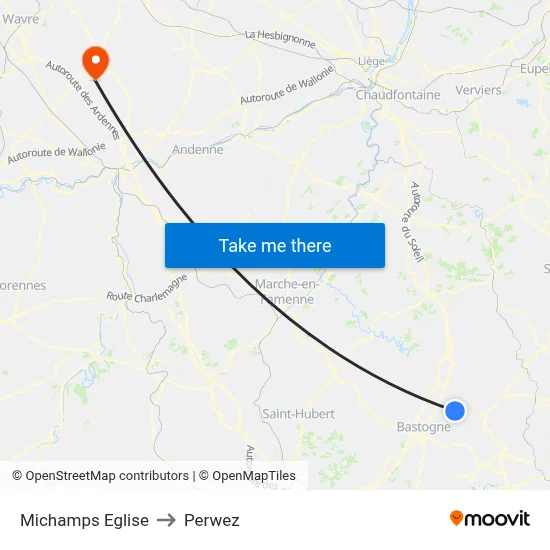 Michamps Eglise to Perwez map