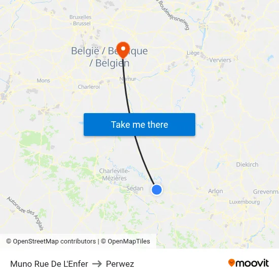 Muno Rue De L'Enfer to Perwez map