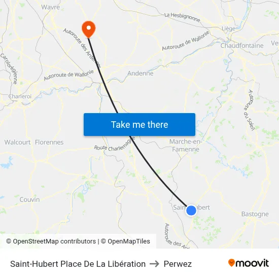 Saint-Hubert Place De La Libération to Perwez map