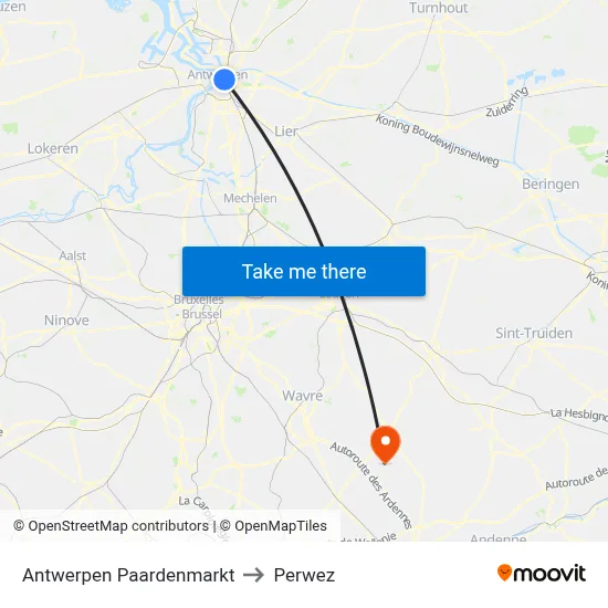 Antwerpen Paardenmarkt to Perwez map
