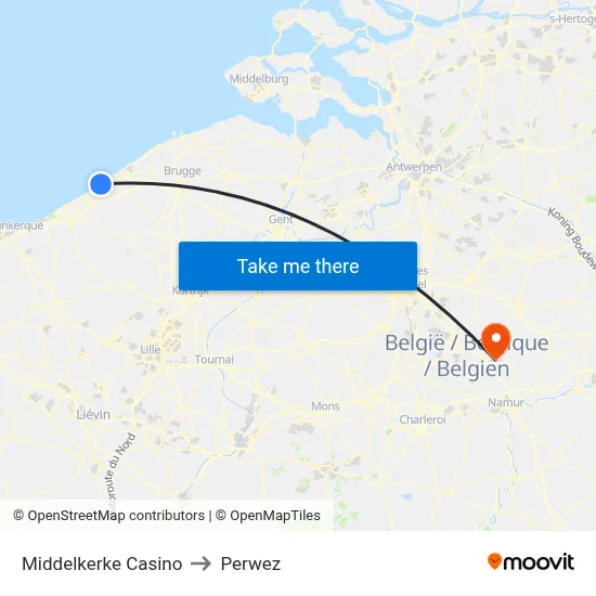 Middelkerke Casino to Perwez map