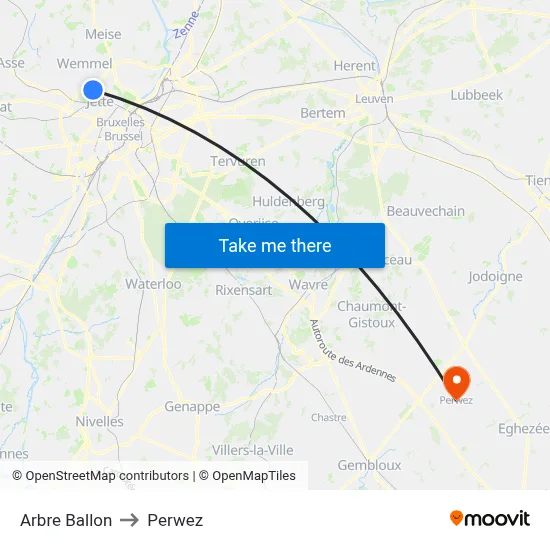 Arbre Balloon to Perwez map