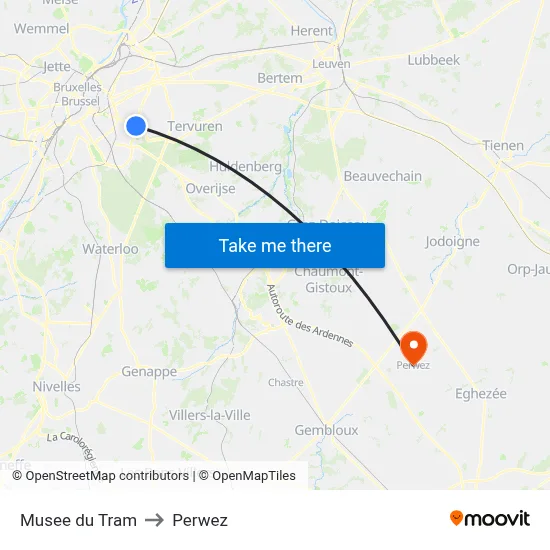 Tram Museum to Perwez map