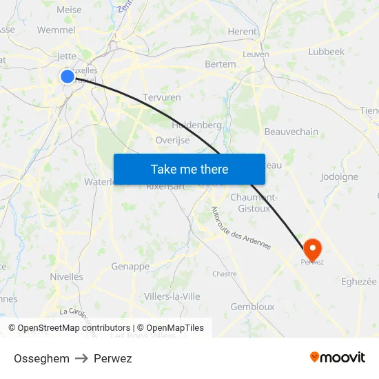 Osseghem to Perwez map