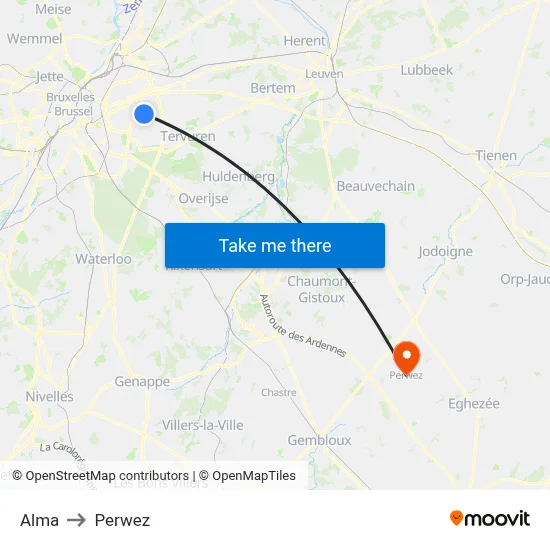 Alma to Perwez map