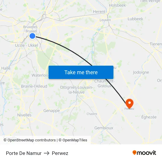 Namur Gate to Perwez map